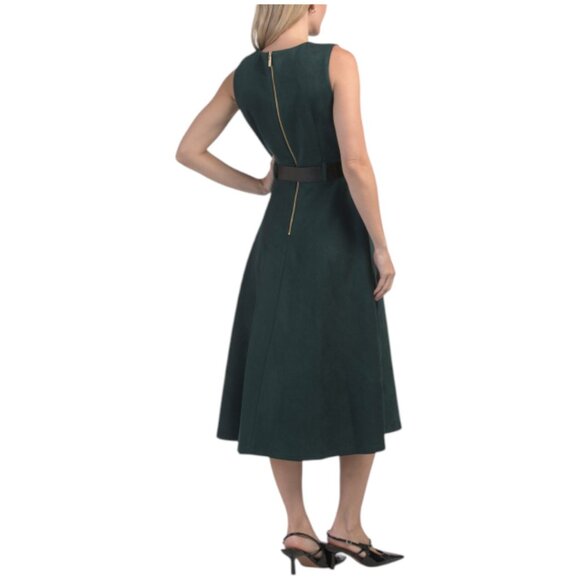 CALVIN KLEIN Faux Suede Belted Fit And Flare Dress - Picture 2 of 3